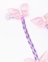 Kids Lilac Faux Hair Extension Butterfly Hair Clip