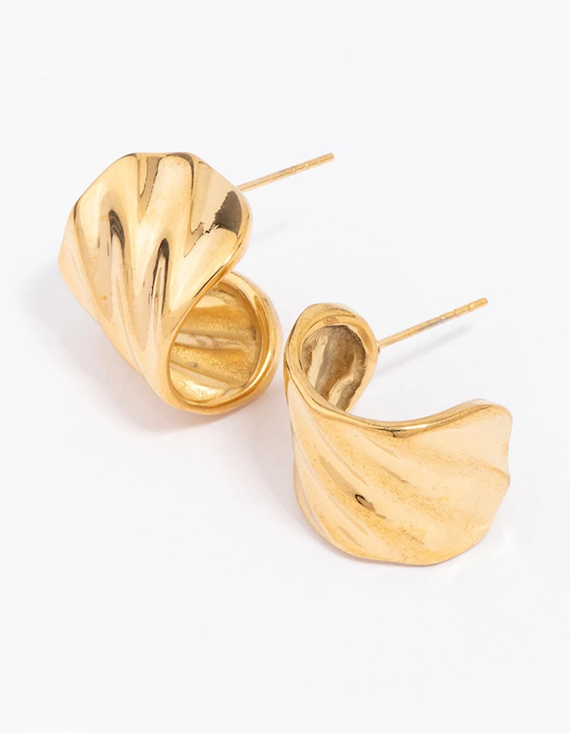 Waterproof Gold Plated Stainless Steel Wavy Wide Hoop Earrings