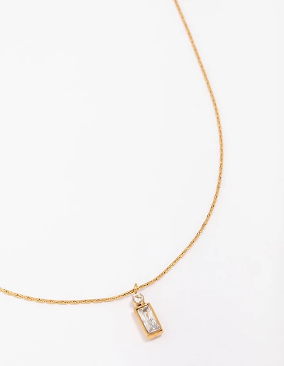Waterproof Gold Plated Stainless Steel Thin Baguette Round Cubic Zirconia Pendant Necklace