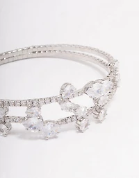 Silver Cubic Zirconia Leaf Layered Bangle