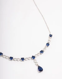 Silver Sapphire Stone Drop Necklace