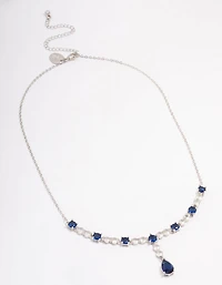 Silver Sapphire Stone Drop Necklace