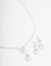 Silver Solitaire Necklace & Earring Jewellery Set