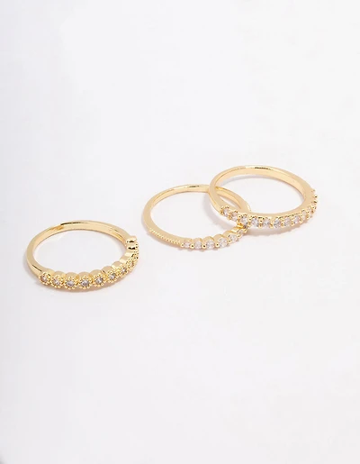 Gold Plated Cubic Zirconia Round Triple Stacking Rings