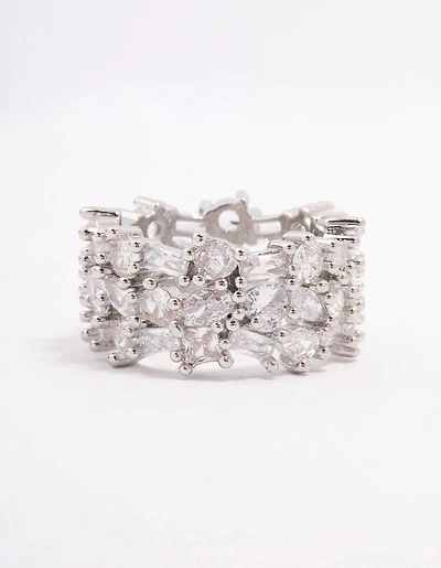 Silver Mixed Stone Cubic Zirconia Band Ring