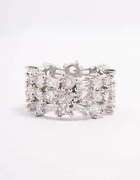 Silver Mixed Stone Cubic Zirconia Band Ring
