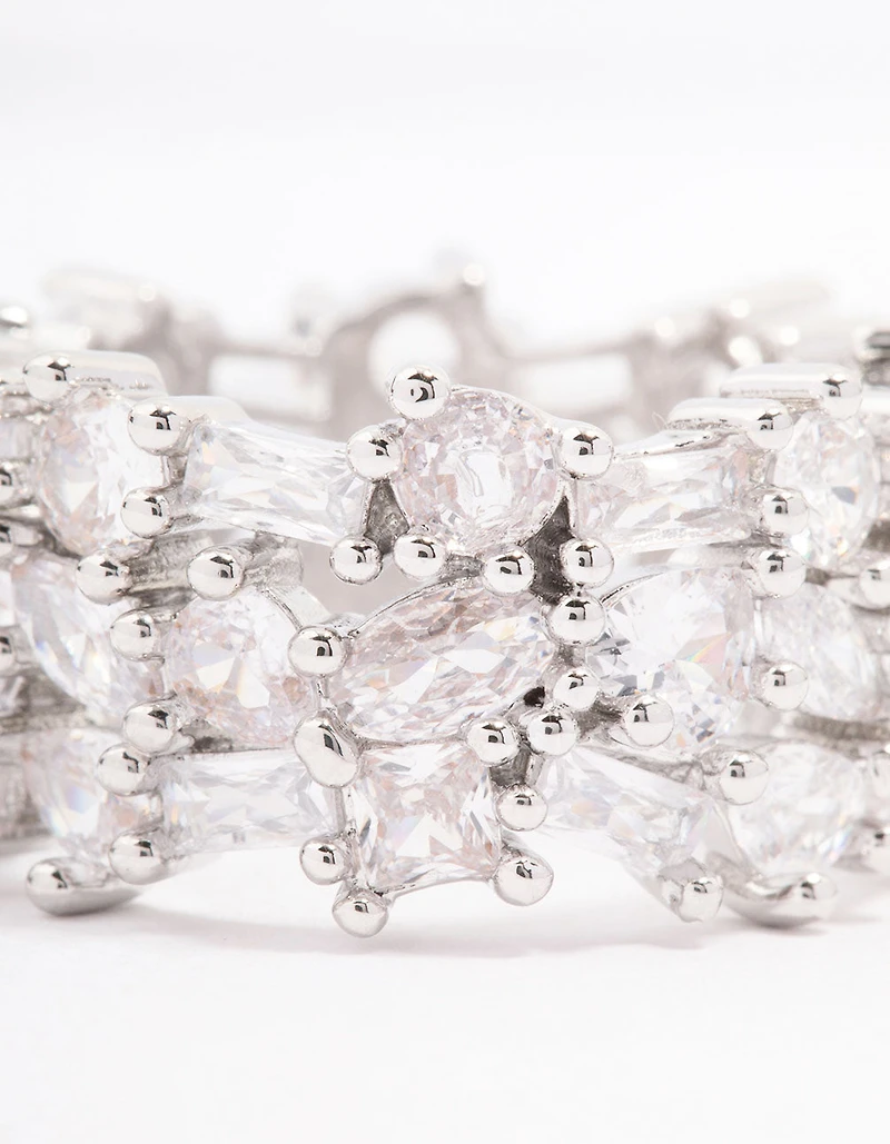 Silver Mixed Stone Cubic Zirconia Band Ring