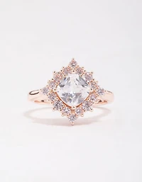 Rose Gold Cubic Zirconia Framed Square Ring