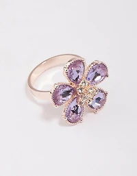 Anneau de pétales fleurs lilas en or rose