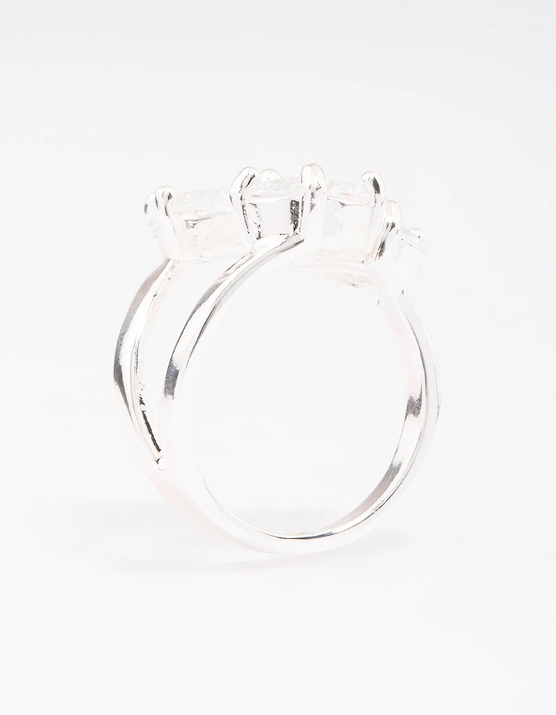 Silver Mixed Stone Trio Cubic Zirconia Ring