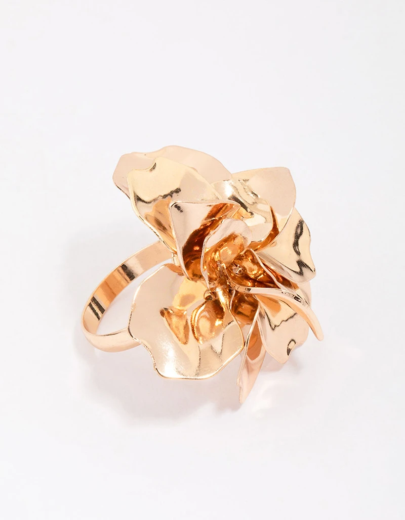 Bague fleur en métal doré