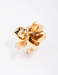 Bague fleur en métal doré