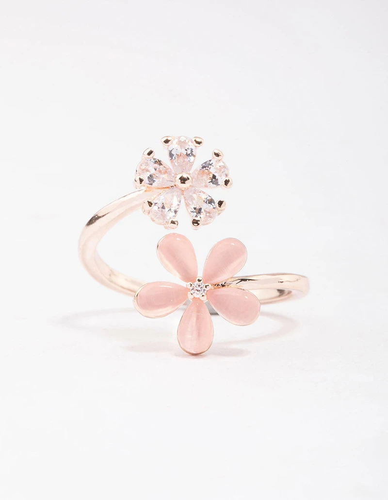 Anneau double marguerite en or rose
