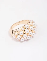 Gold Domed Pearl Ring