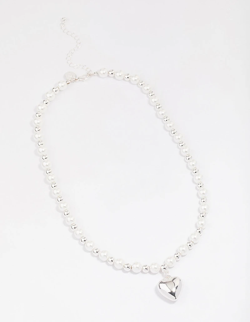 Silver Pearl Heart Chain Necklace
