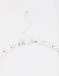 Silver Pearl Heart Chain Necklace