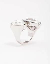 Silver Double Pear Crystal Ring
