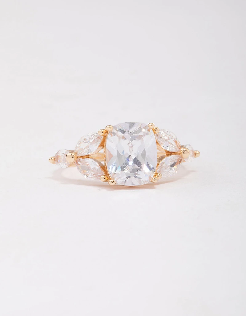 Gold Elegant Floral Cubic Zirconia Ring