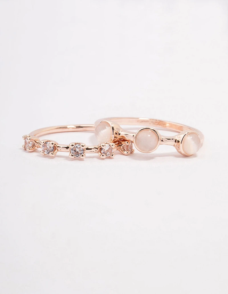 Rose Gold Multi Stone Ring Stack Pack