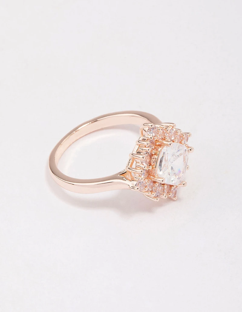 Anneau carré encadré en zircone cubique or rose