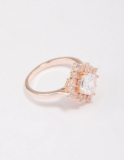 Anneau carré encadré en zircone cubique or rose
