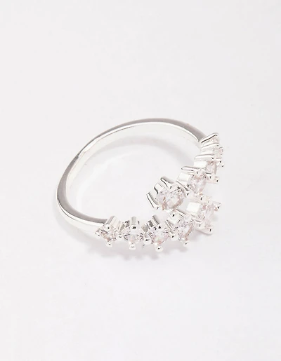 Silver Plated Graduating Cubic Zirconia Wrap Ring