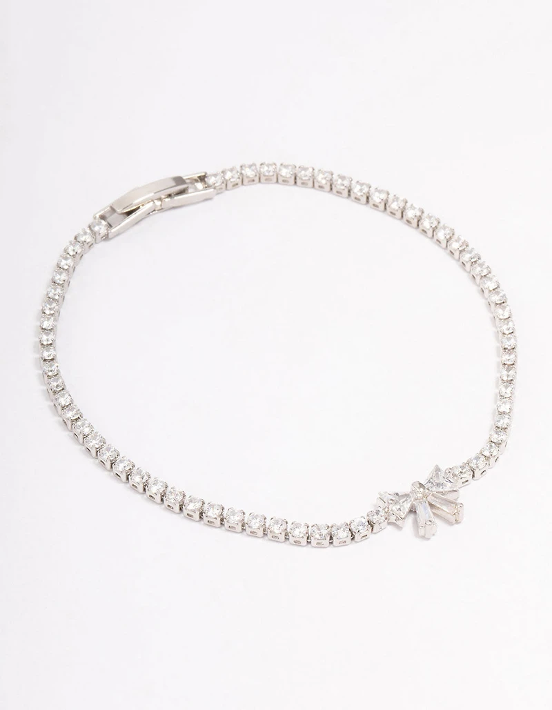 Silver Cubic Zirconia Round Bow Tennis Bracelet