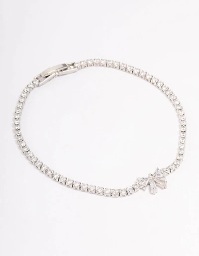 Silver Cubic Zirconia Round Bow Tennis Bracelet
