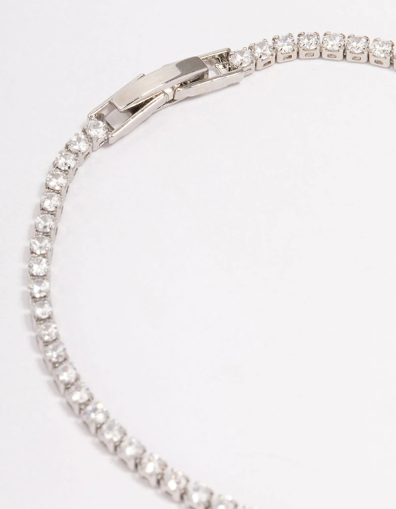 Silver Cubic Zirconia Round Bow Tennis Bracelet