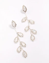 Silver Diamante Leaf Drop Earrings