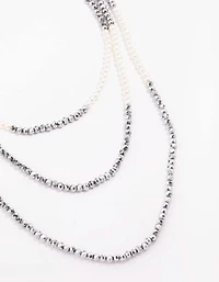 Silver Pearl Facet Layered Necklace