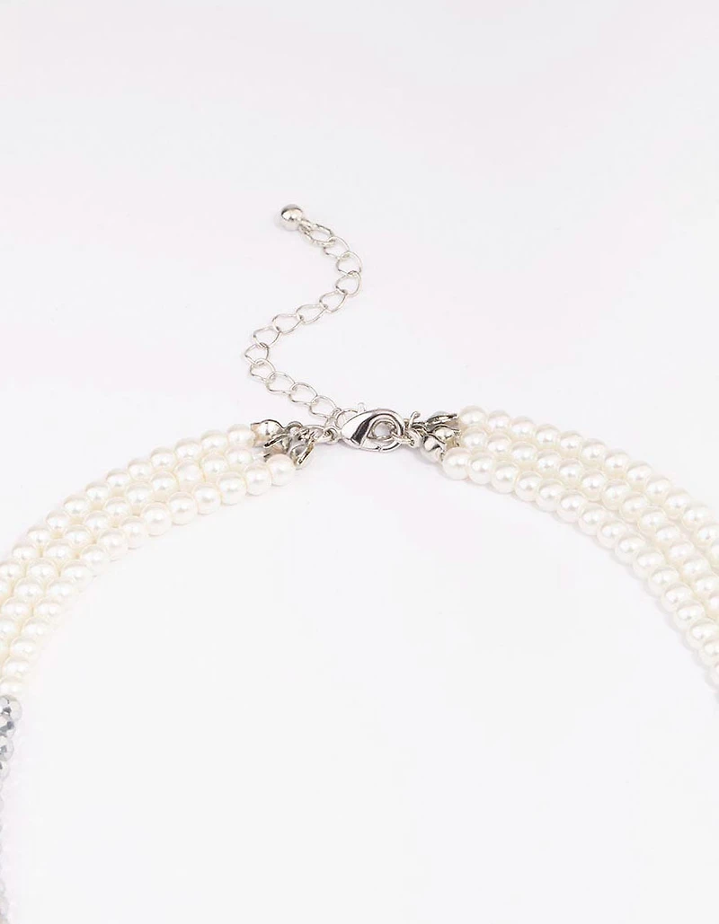 Silver Pearl Facet Layered Necklace