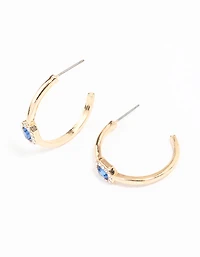 Gold Oval Halo Diamante Hoop Earrings