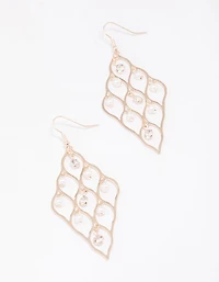 Rose Gold Diamond Cut Out Pearl Drop Earrings