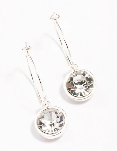 Silver Circle Encased Diamante Hoop Earrings