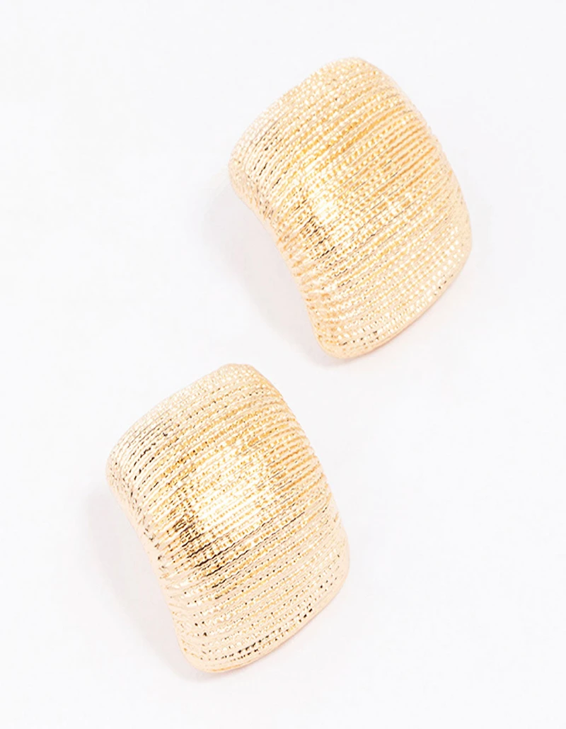 Gold Curved Textured Stud Earrings