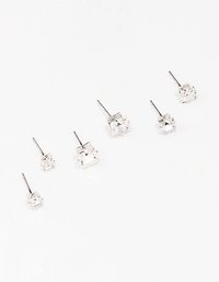 Silver Diamante Square Stud Earring 3-Pack