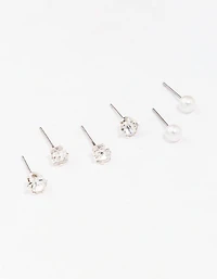 Silver Diamante & Pearl Stud Earring 3-Pack