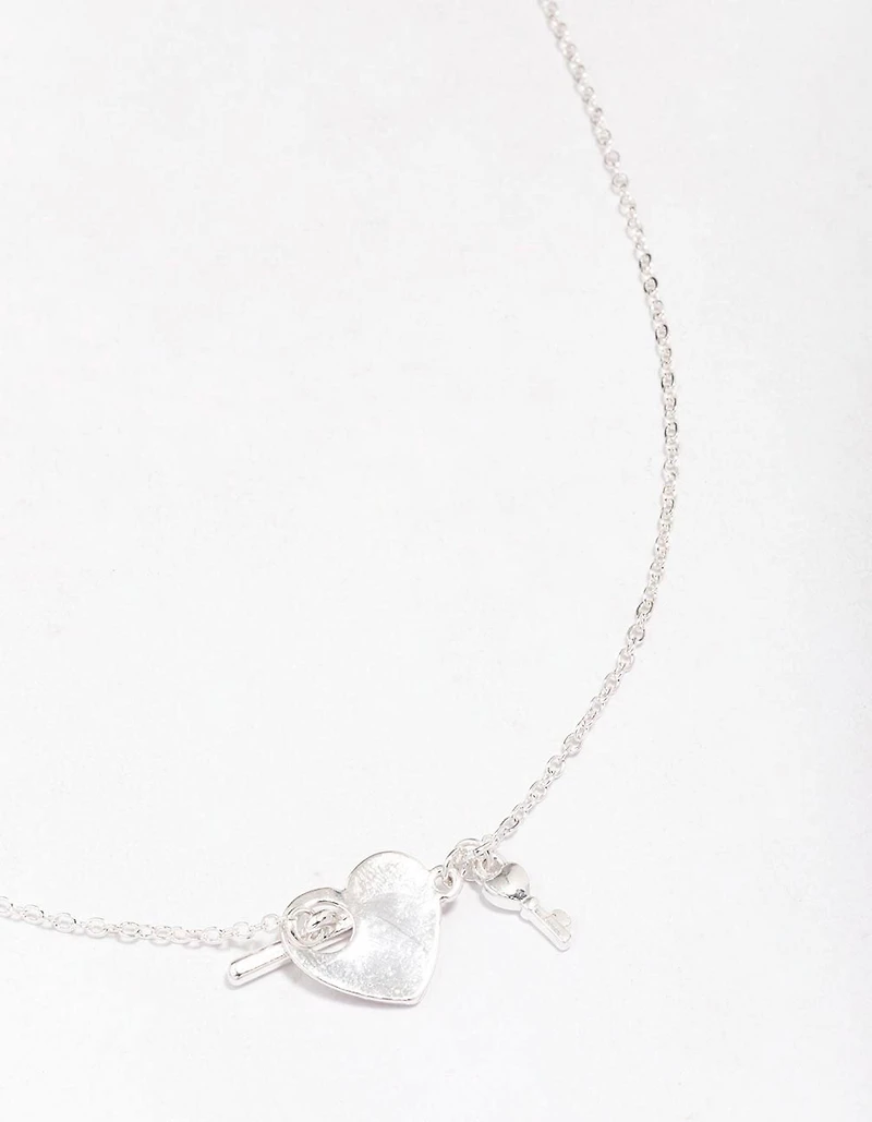 Silver Locked Heart T&O Pendant Necklace