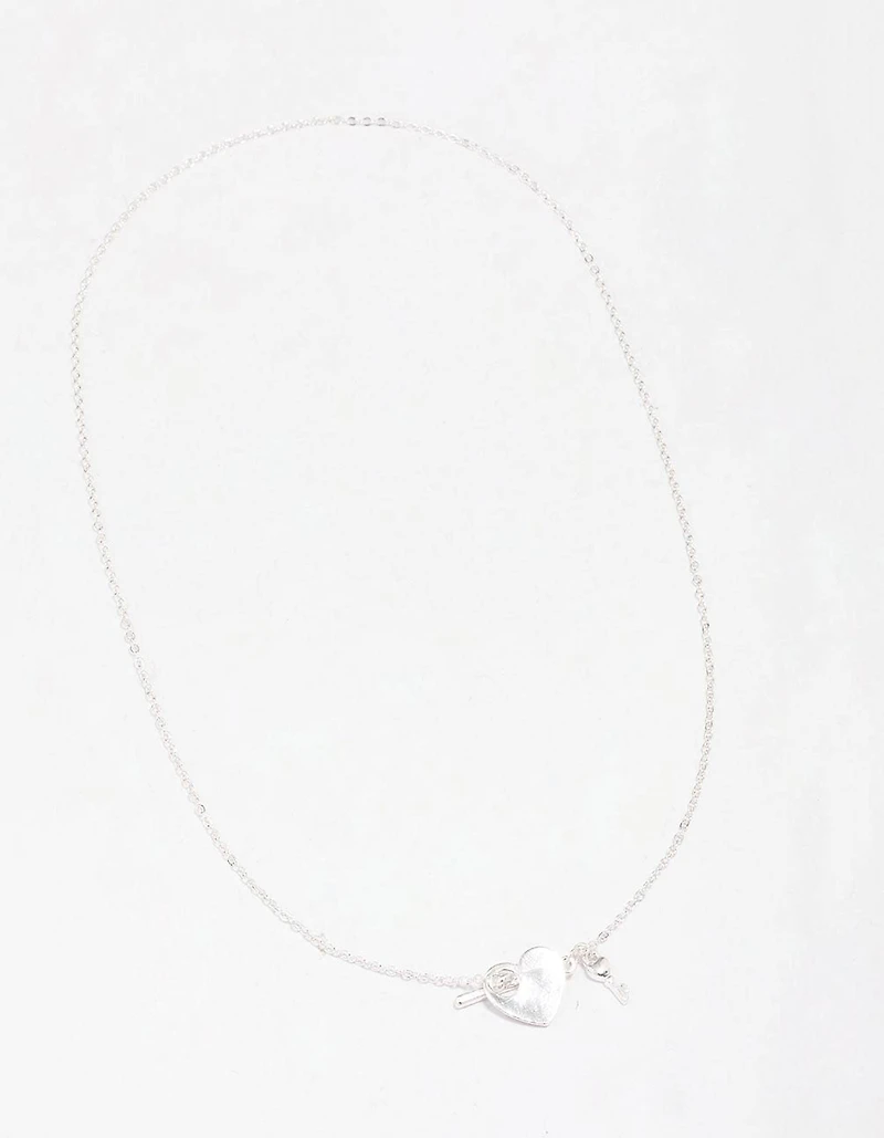 Silver Locked Heart T&O Pendant Necklace