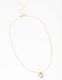 Gold Puffy Heart Ball Chain Pendant Necklace