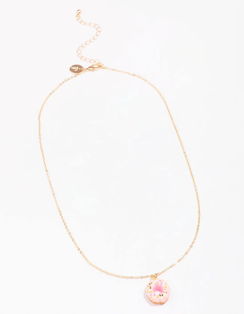 Gold & Pink Doughnut Pendant Necklace