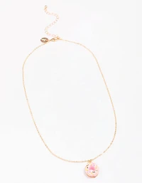 Gold & Pink Doughnut Pendant Necklace