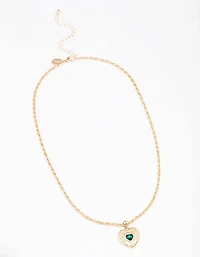 Gold Twisted Rope Diamante Heart Pendant Necklace