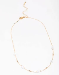 Gold Pearl & Ball Station Necklace