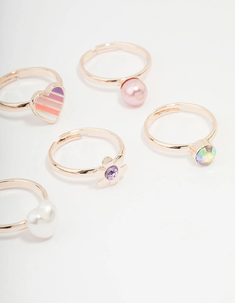 Kids Rose Gold Heart & Butterfly Ring Pack