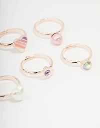 Kids Rose Gold Heart & Butterfly Ring Pack