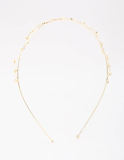 Gold Cubic Zirconia Dainty Vine Headband