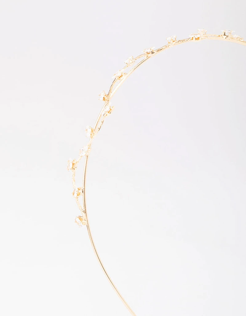 Gold Cubic Zirconia Dainty Vine Headband