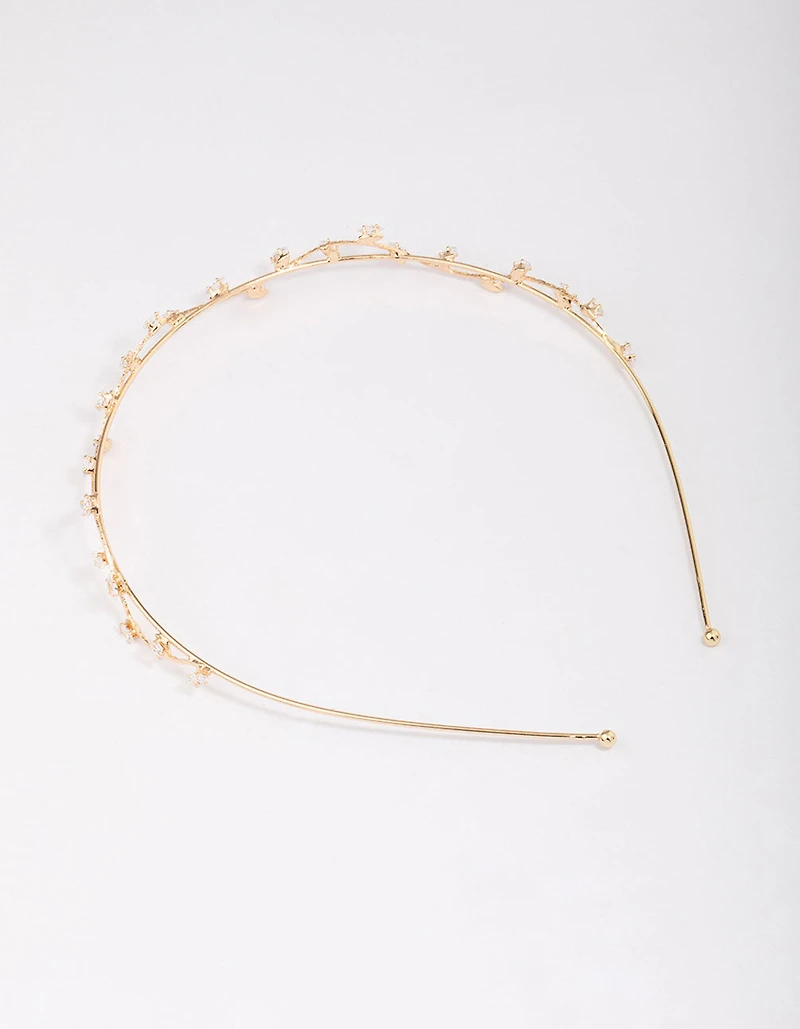 Gold Cubic Zirconia Dainty Vine Headband